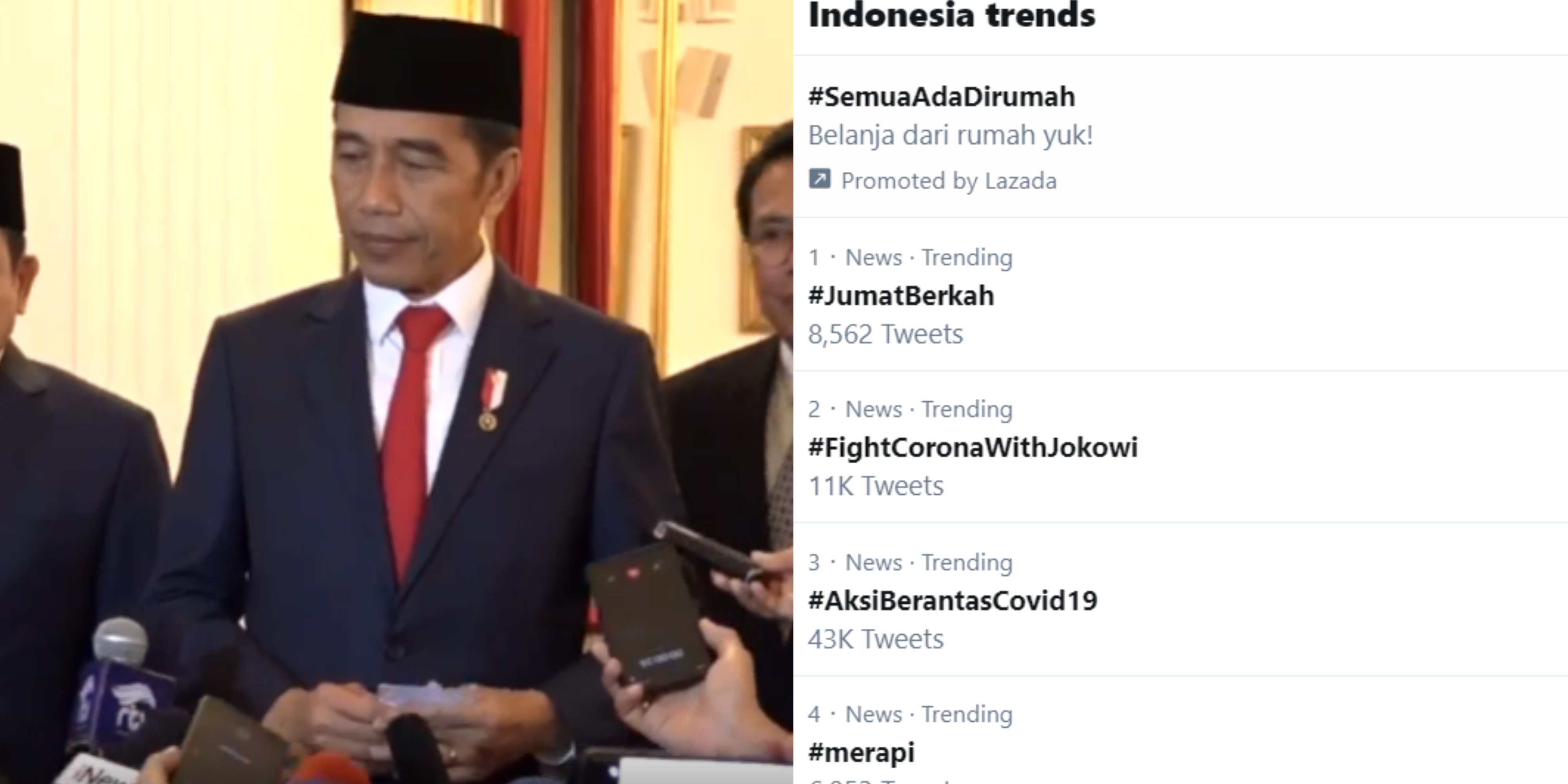 Dukung Jokowi Lawan Corona, Tagar #FightCoronaWithJokowi Trending Nomor 2 di Twitter