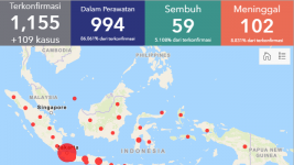 Update Jumlah Pasien Covid-19 di Indonesia Hari Ini Capai 1.155 Kasus