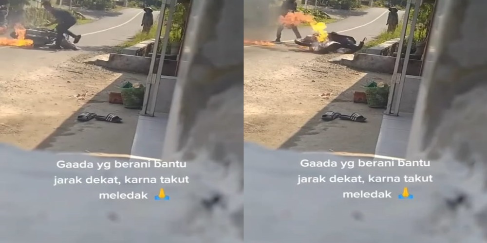 Viral Video Aksi Pria Padamkan Motor Terbakar Seorang Diri, Warga Hanya Menatap Akibat Takut Meledak