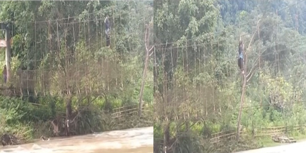 Viral Video Seorang Wanita Nekat Melintasi Jembatan Gantung Rusak di Mamasa Sulbar, Netizen Sentil Pemda