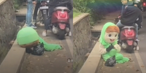 Heboh Video Boneka Badut Lemas sambil Tertidur di Pinggir Jalan