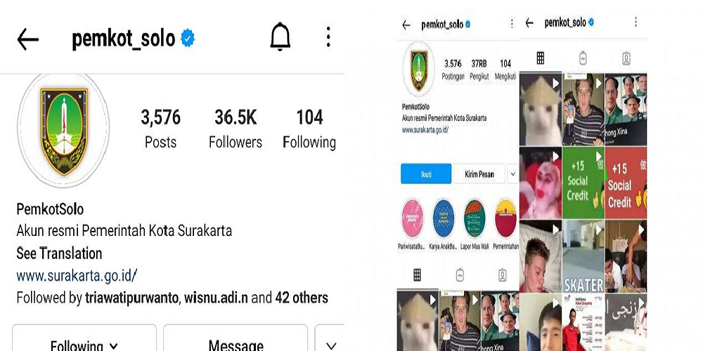 Akun Instagram Pemkot Solo Resmi Dononaktifkan Setelah Diretas Hacker