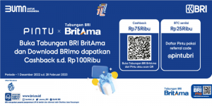 BRI X PINTU, Dapatkan Cashback Saldo Hingga Rp 75.000 hingga Bonus Extra Bitcoin