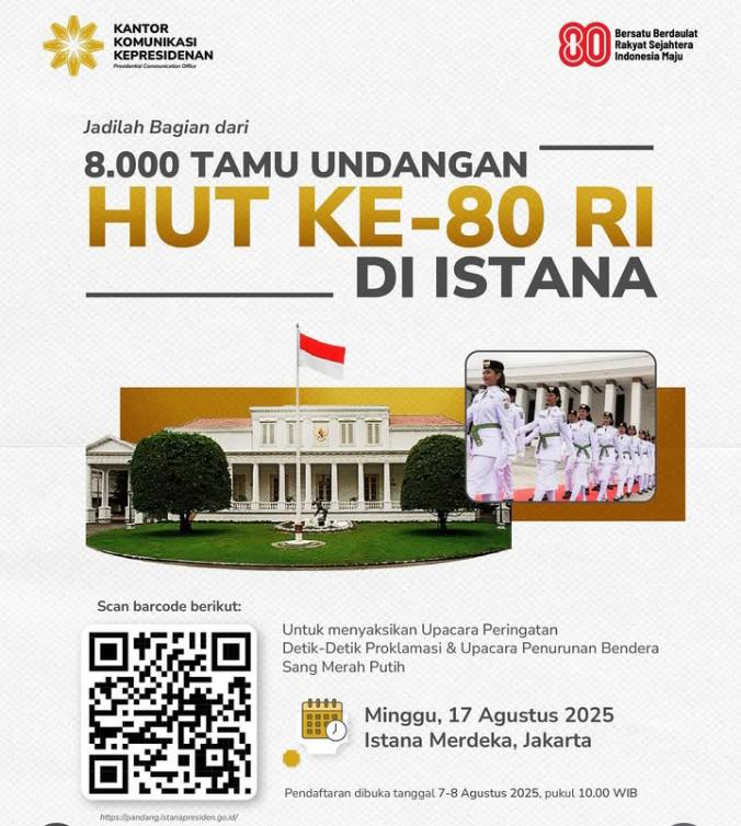 Kesempatan Langka! Pendaftaran Undangan Upacara HUT ke-80 RI di Istana Kembali Dibuka
