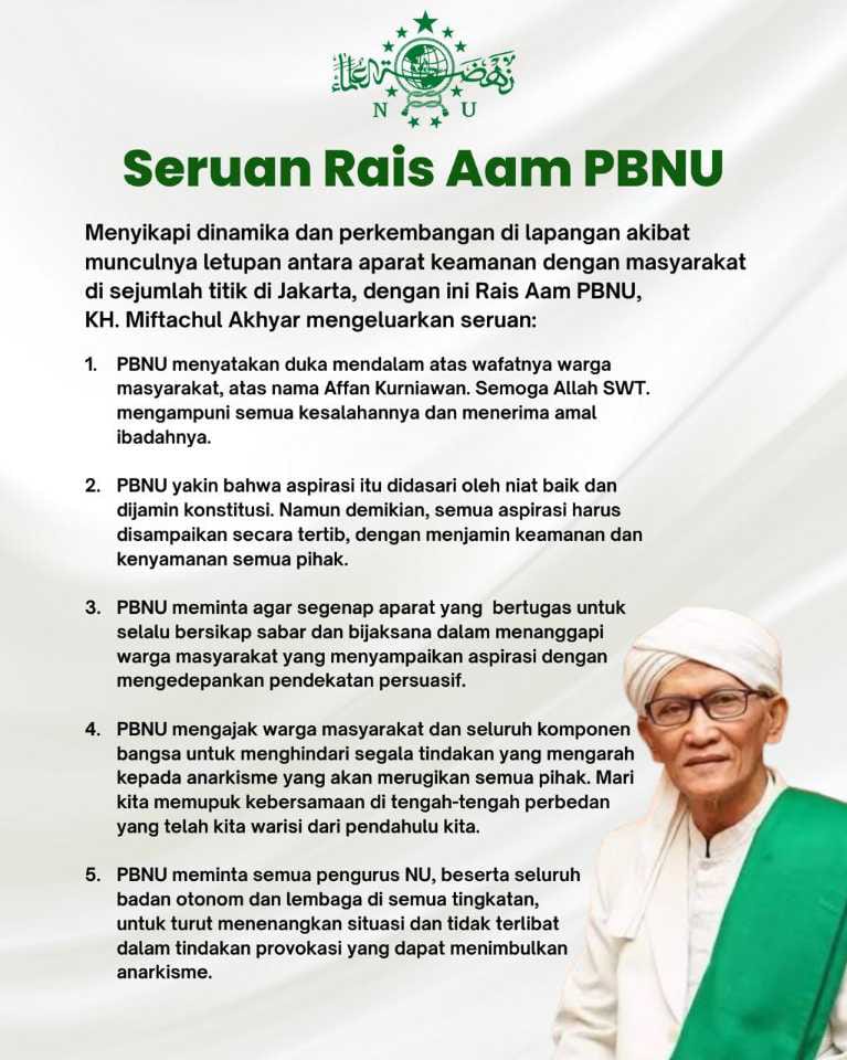 KH Miftachul Akhyar: Tragedi Affan Jadi Pelajaran, Aspirasi Harus Disampaikan Secara Damai
